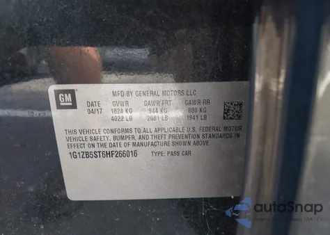 2017 Chevrolet Malibu Ls из США, поврежденный, VIN 1G1ZB5ST6HF266016